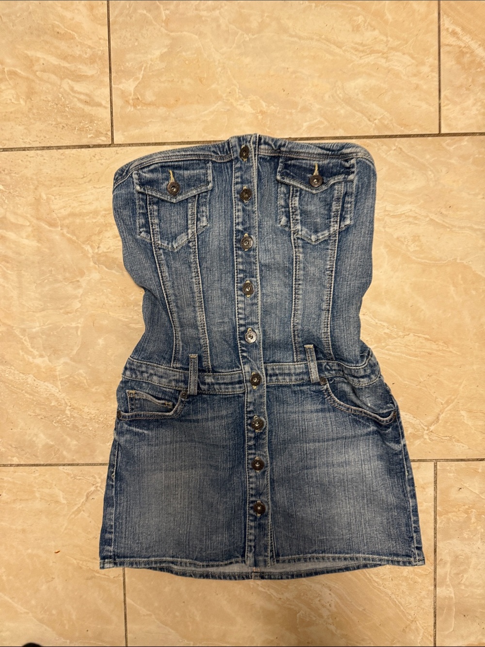 Vintage Guess Light Blue Denim Strapless Mini Dress